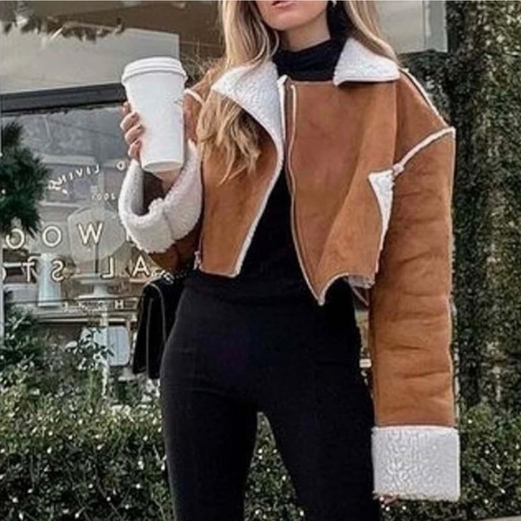 Fire Lady Fur Faux Suede & Fur crop Asymmetrical zip full fur lining & Sleeves - Picture 1 of 17